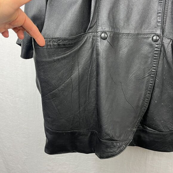 Vintage Leather Double Breast Longline‎ Coat Unisex XL Slouchy Distressed Baggy - Picture 4 of 16